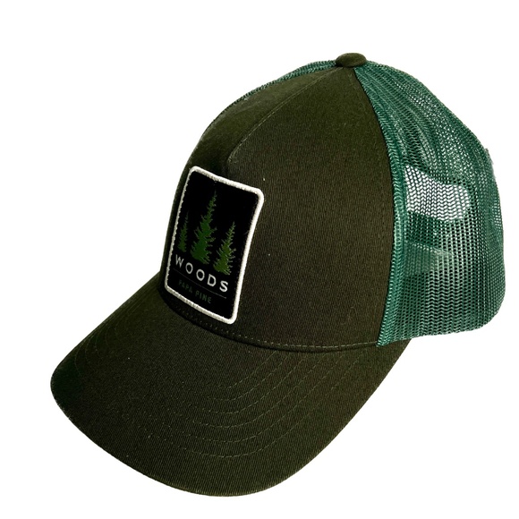 Woods Snap Back Cap Trucker Hat Dark Green 3 Trees Adult Unisex 100% Cotton - Picture 3 of 10